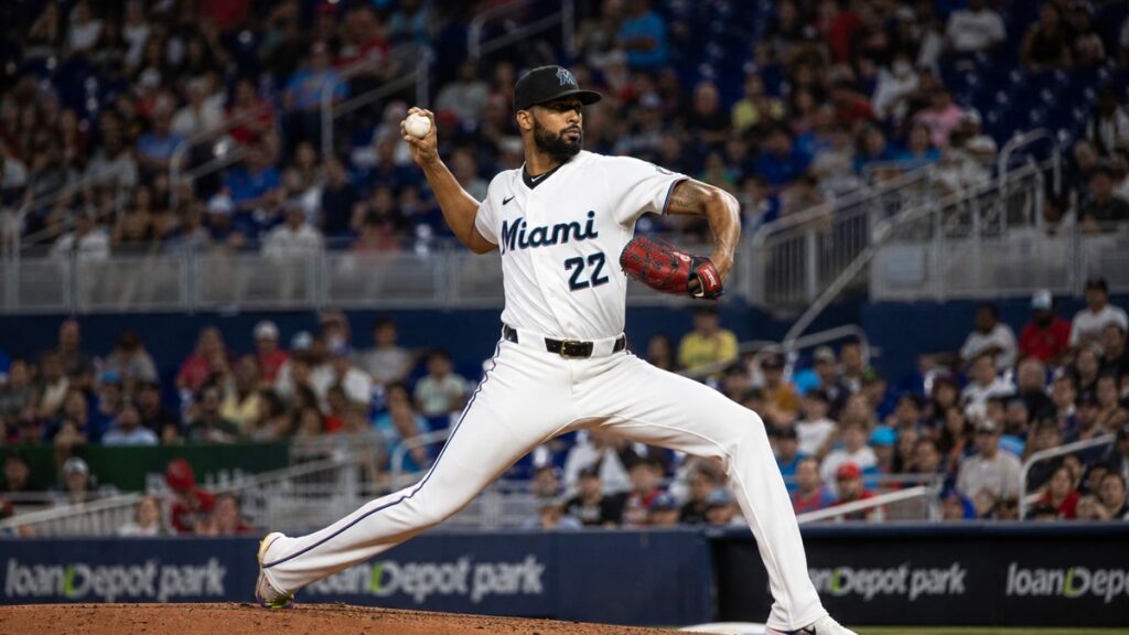 Sandy Alcantara pitching for the Miami Marlins