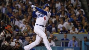 Freddie Freeman batting for the Los Angeles Dodgers at Dodger Stadium