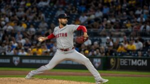 Patrick Sandoval pitching for the Boston Red Sox against the Pittsburgh Pirates