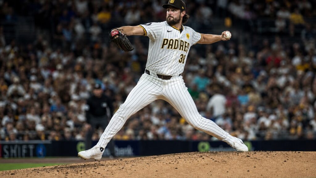 Robbie Ray pitching for the San Diego Padres against the Milwaukee Brewers