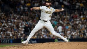 Robbie Ray pitching for the San Diego Padres against the Milwaukee Brewers