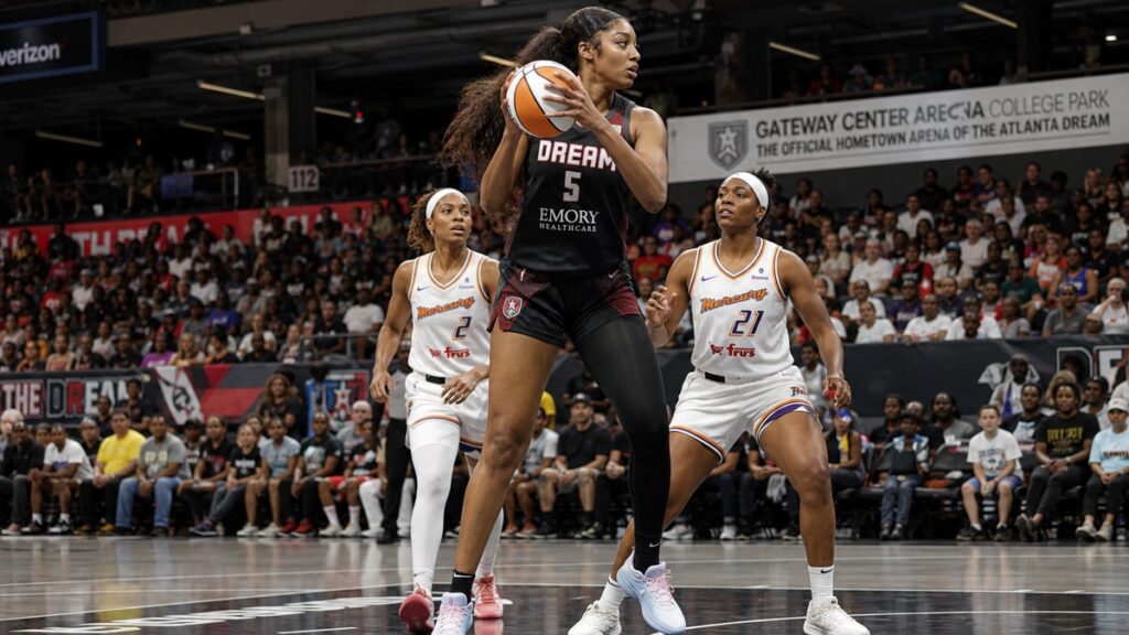 Angel Reese grabbing a rebound for the Atlanta Dream