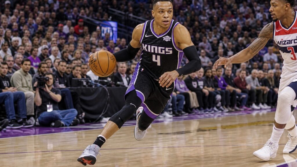 Russell Westbrook driving to the basket for the Sacramento Kings