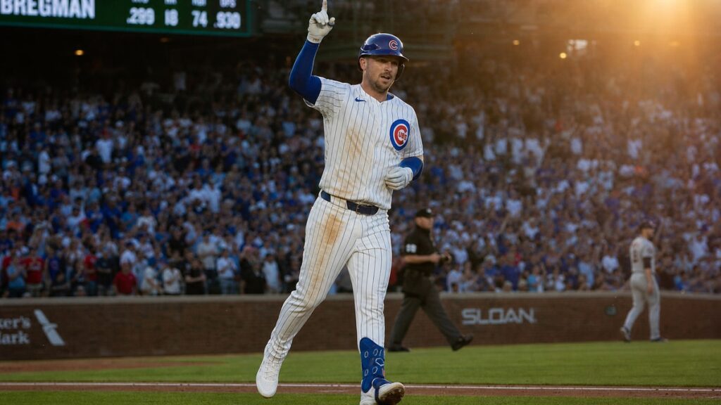 Alex Bregman celebrating a home run for the Chicago Cubs