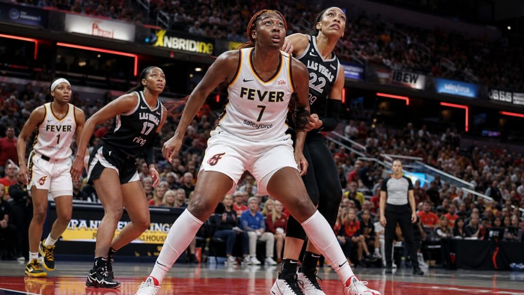 Aliyah Boston battles for a rebound for the Indiana Fever against the Las Vegas Aces