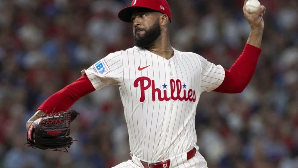 Cristopher Sanchez pitching for the Philadelphia Phillies against the Houston Astros