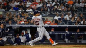 Isaac Paredes hitting a home run for the Houston Astros