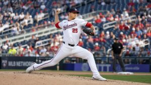 Jackson Kent pitching for the Washington Nationals