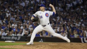 Matthew Boyd pitching for the Chicago Cubs at Wrigley Field