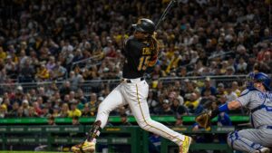 Oneil Cruz batting for the Pittsburgh Pirates at PNC Park