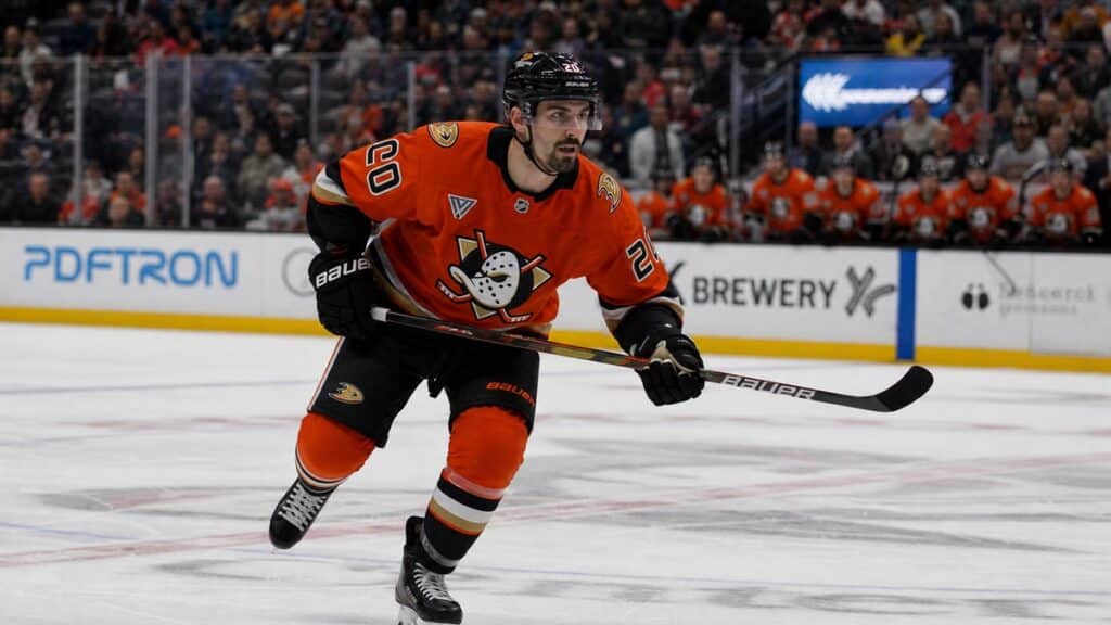 Chris Kreider skating for the Anaheim Ducks before being placed on waivers for contract termination
