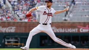 Chris Sale pitching for the Atlanta Braves at Truist Park