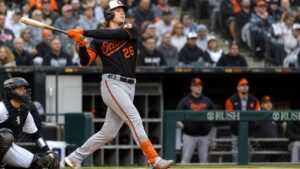 Coby Mayo in action for the Baltimore Orioles