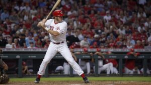 Sal Stewart batting for the Cincinnati Reds at Great American Ball Park