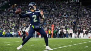 Drew Lock throwing a pass for the Seattle Seahawks