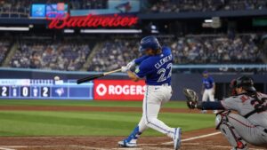Ernie Clement batting for the Toronto Blue Jays