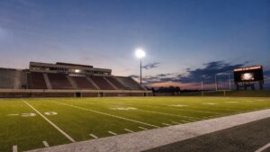 Empty college football stadium at dusk, representing Gardner-Webb football amid its head coaching change