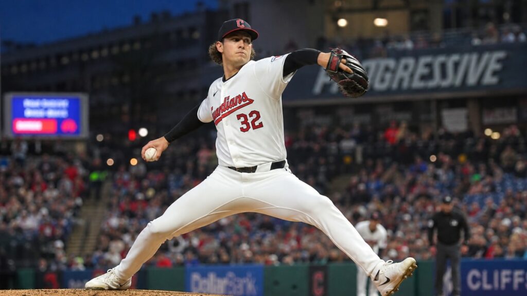 Gavin Williams pitching for the Cleveland Guardians