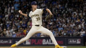 Jacob Misiorowski pitching for the Milwaukee Brewers