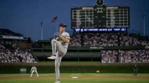 Jacob Misiorowski pitching for the Milwaukee Brewers