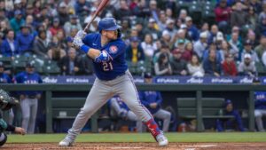 Jake Burger batting for the Texas Rangers against the Seattle Mariners