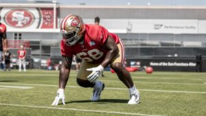 Jarrett Patterson lining up in a San Francisco 49ers uniform