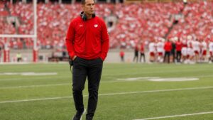 Luke Fickell on the sideline for the Wisconsin Badgers