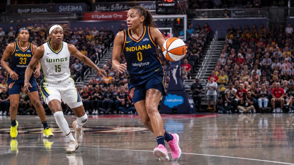 Kelsey Mitchell driving to the basket for the Indiana Fever against the Minnesota Lynx