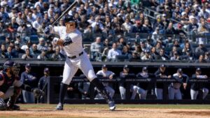 Aaron Judge batting for the New York Yankees against the Mets
