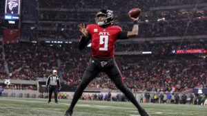 Michael Penix Jr. throwing a pass for the Atlanta Falcons