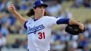 Tyler Glasnow pitching for the Los Angeles Dodgers