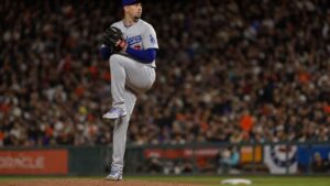 Blake Snell pitching for the Los Angeles Dodgers