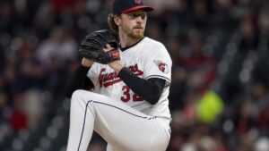 Gavin Williams pitching for the Cleveland Guardians