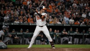 Pete Alonso batting for the Baltimore Orioles at Camden Yards