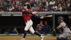 Petey Halpin batting for the Cleveland Guardians