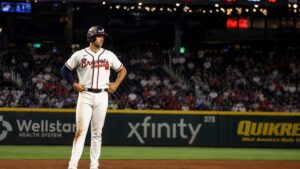 Matt Olson playing first base for the Atlanta Braves at Truist Park