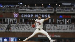Chris Sale pitching for the Atlanta Braves against the Philadelphia Phillies