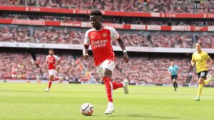 Bukayo Saka in action for Arsenal FC