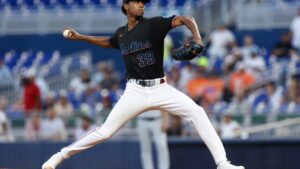 Eury Perez pitching in action for the Miami Marlins