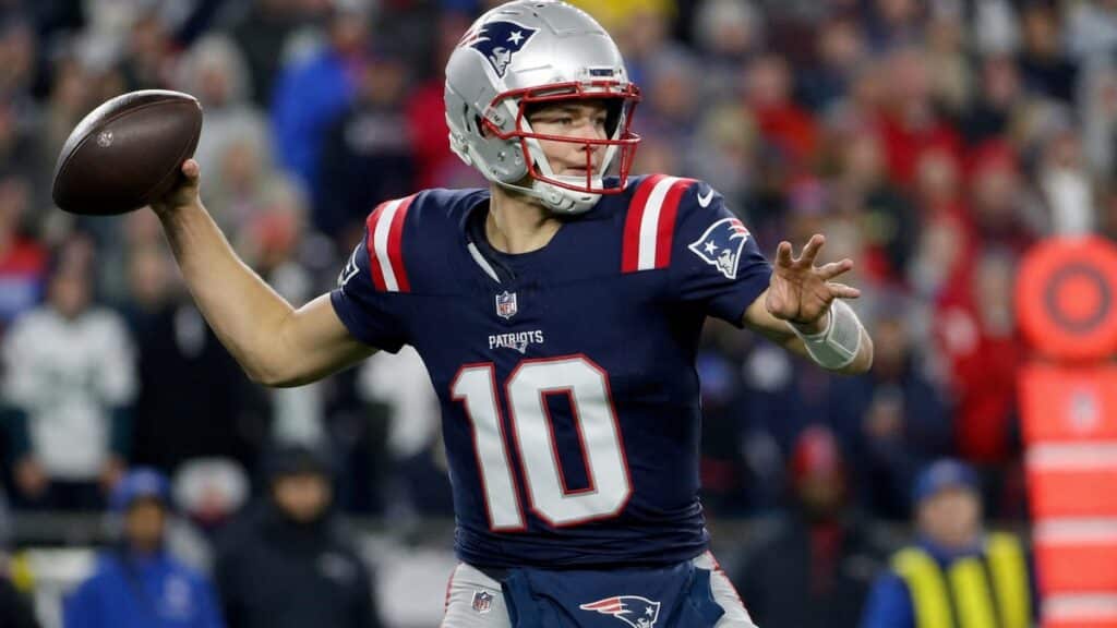 Drake Maye in action for the New England Patriots