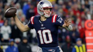 Drake Maye in action for the New England Patriots