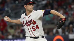 Tyler Mahle pitching for the Atlanta Braves at Truist Park