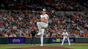 Shane Baz pitching for the Baltimore Orioles