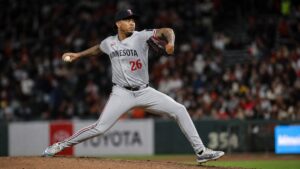 Taj Bradley pitching for the Minnesota Twins