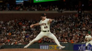 Blade Tidwell pitching for the San Francisco Giants at Oracle Park