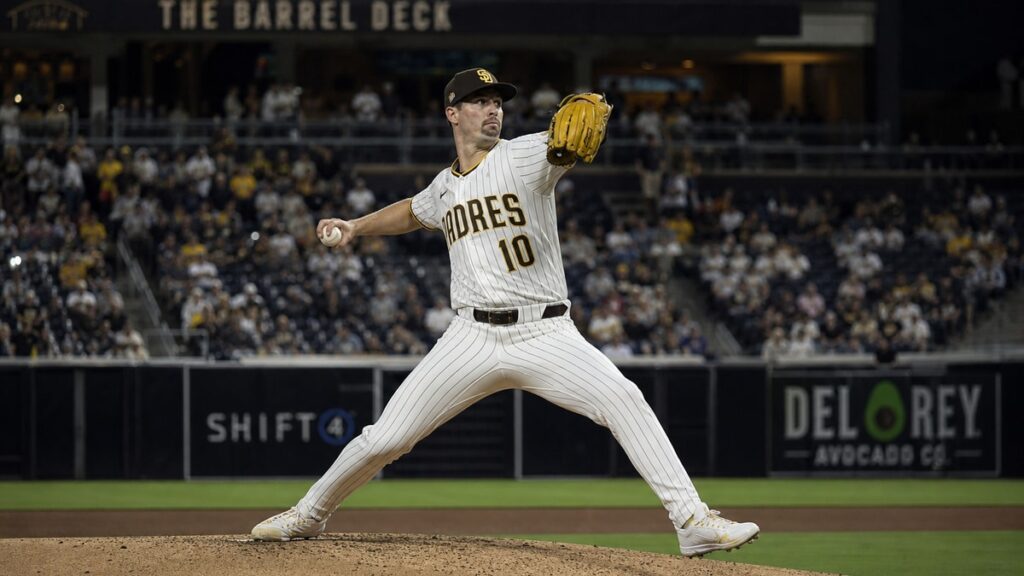 Walker Buehler pitching for the San Diego Padres at Petco Park
