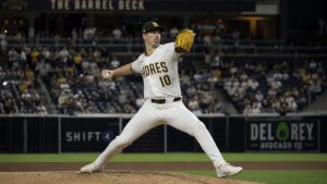 Walker Buehler pitching for the San Diego Padres at Petco Park