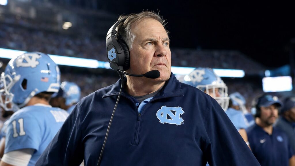 Bill Belichick on the North Carolina Tar Heels sideline at Kenan Stadium