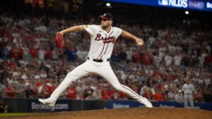 Chris Sale pitching for the Atlanta Braves in the NLDS