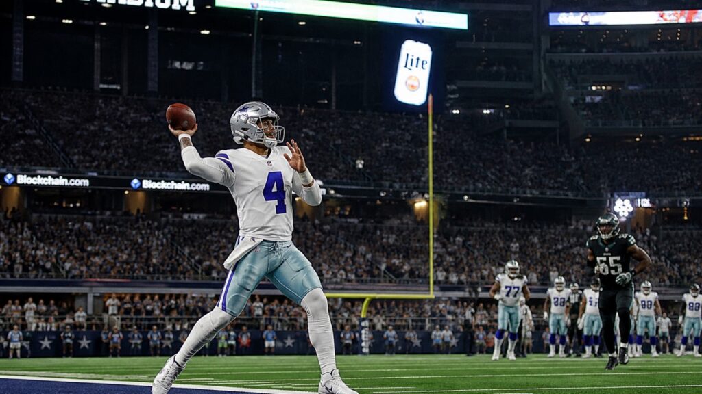 Dak Prescott throwing a pass for the Dallas Cowboys against the Tampa Bay Buccaneers